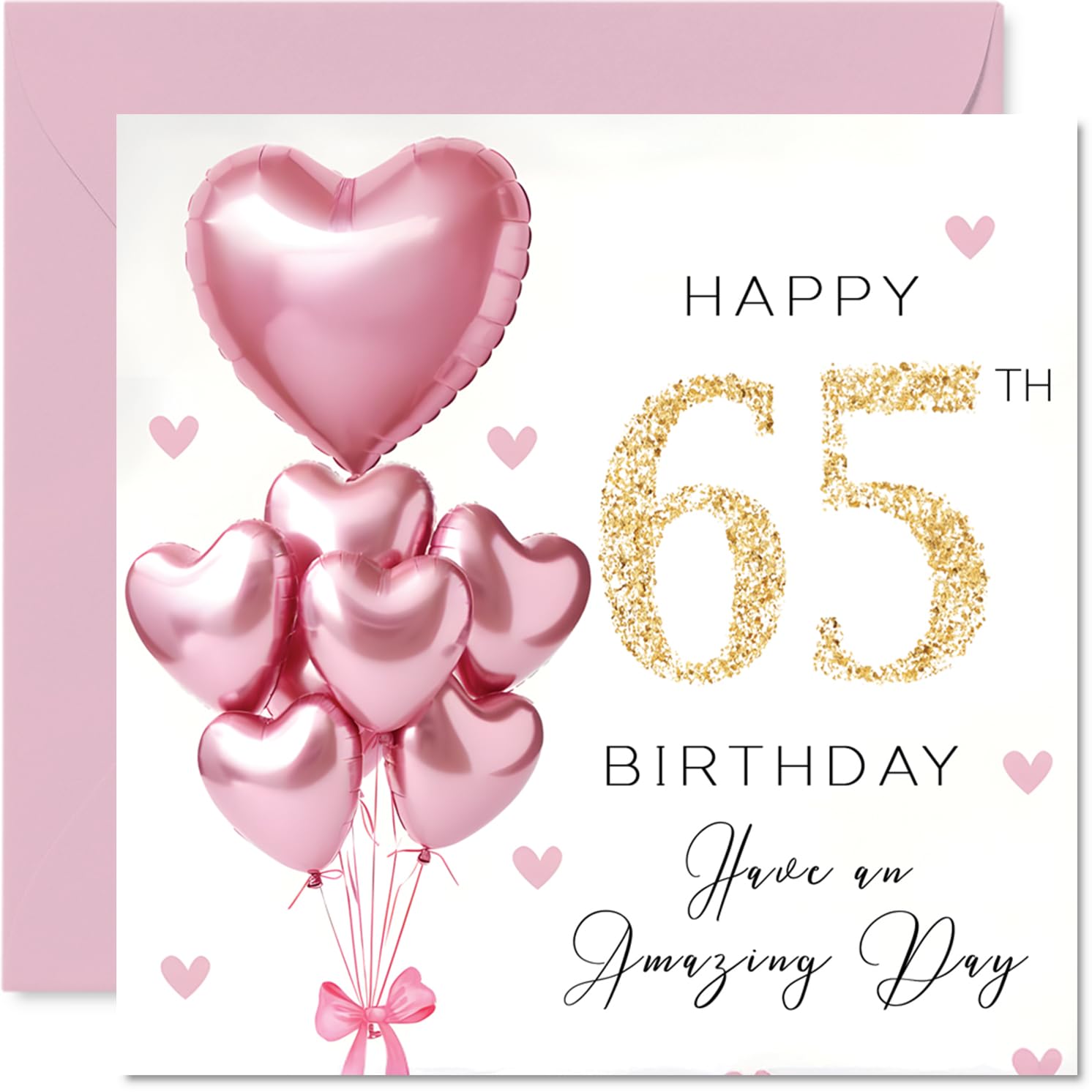 Stuff4 65th Birthday Card for Women - Pink Glitter Balloons | 145mm x 145mm | Blank Inside