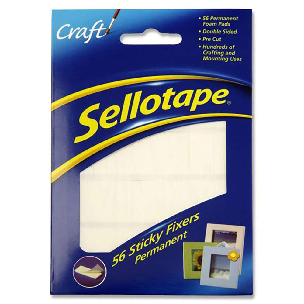 Sellotape Permanent Double Sided Sticky Fixers - Foam, White, 27mm x 12mm | 56 Pack