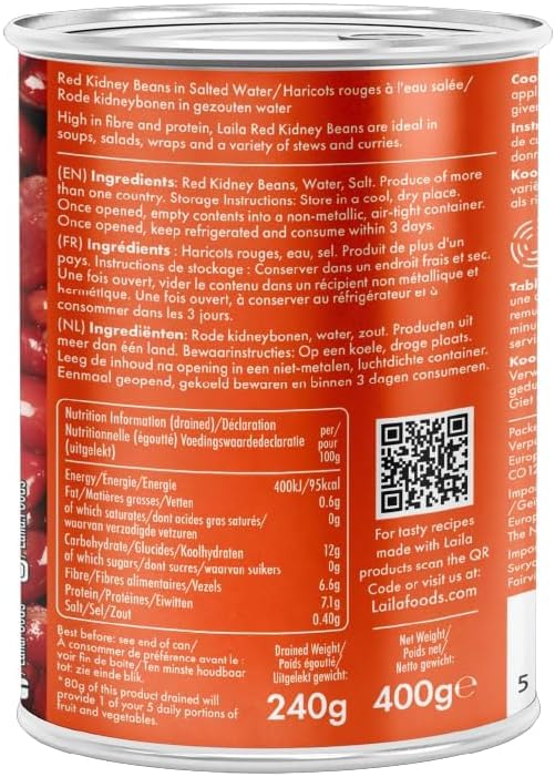 LAILA Canned Red Kidney Beans - 400g | High in Protein & Fibre | Ready to Eat