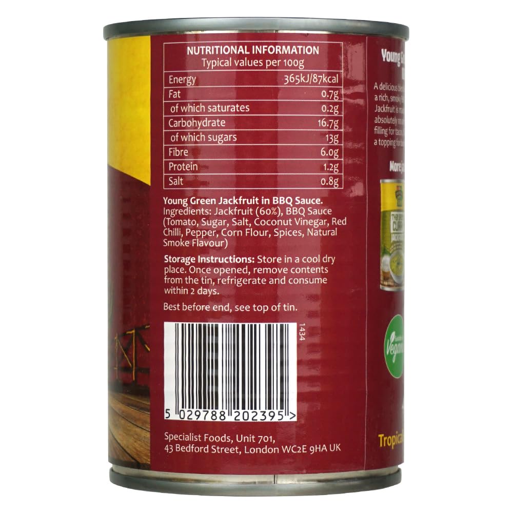 Tropical Sun Ready-to-Eat BBQ Jackfruit, 400g | Vegan, Smoky BBQ Flavor, Natural Ingredients