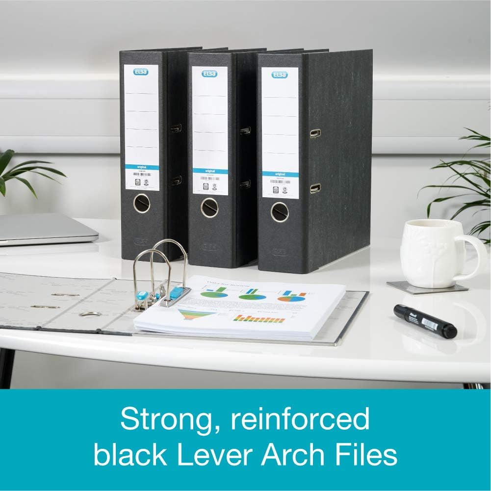 Lever Arch File | ELBA, A4 Paper on Board, Black, Pack of 3, 400129085 3