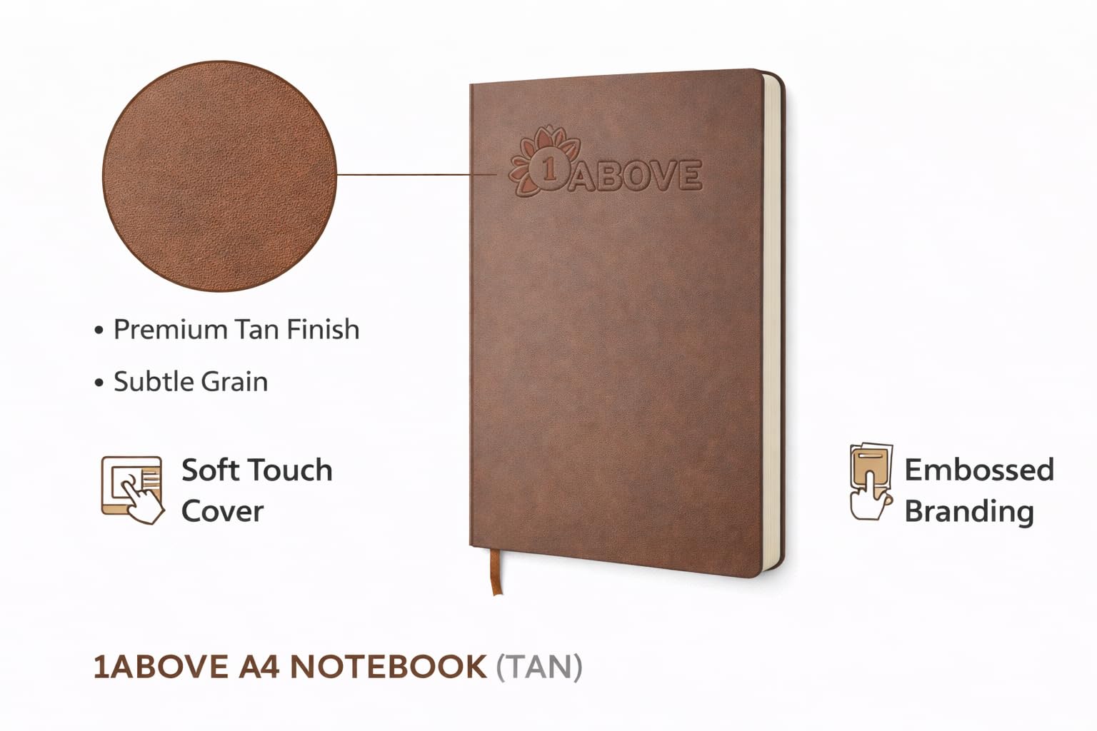1ABOVE A4 Soft Feel Executive Notebook | Tan Hardback Journal | 160 Lined Pages 2