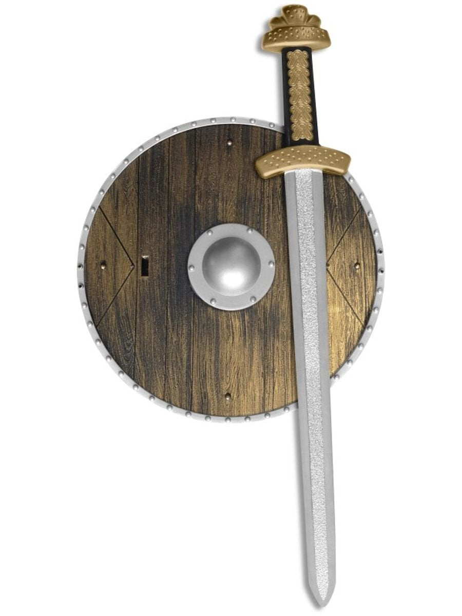 Smiffys Weapons Set - Sword & Wood Effect Shield | Brown | 39cm/15in Accessory | Boys & Girls 1