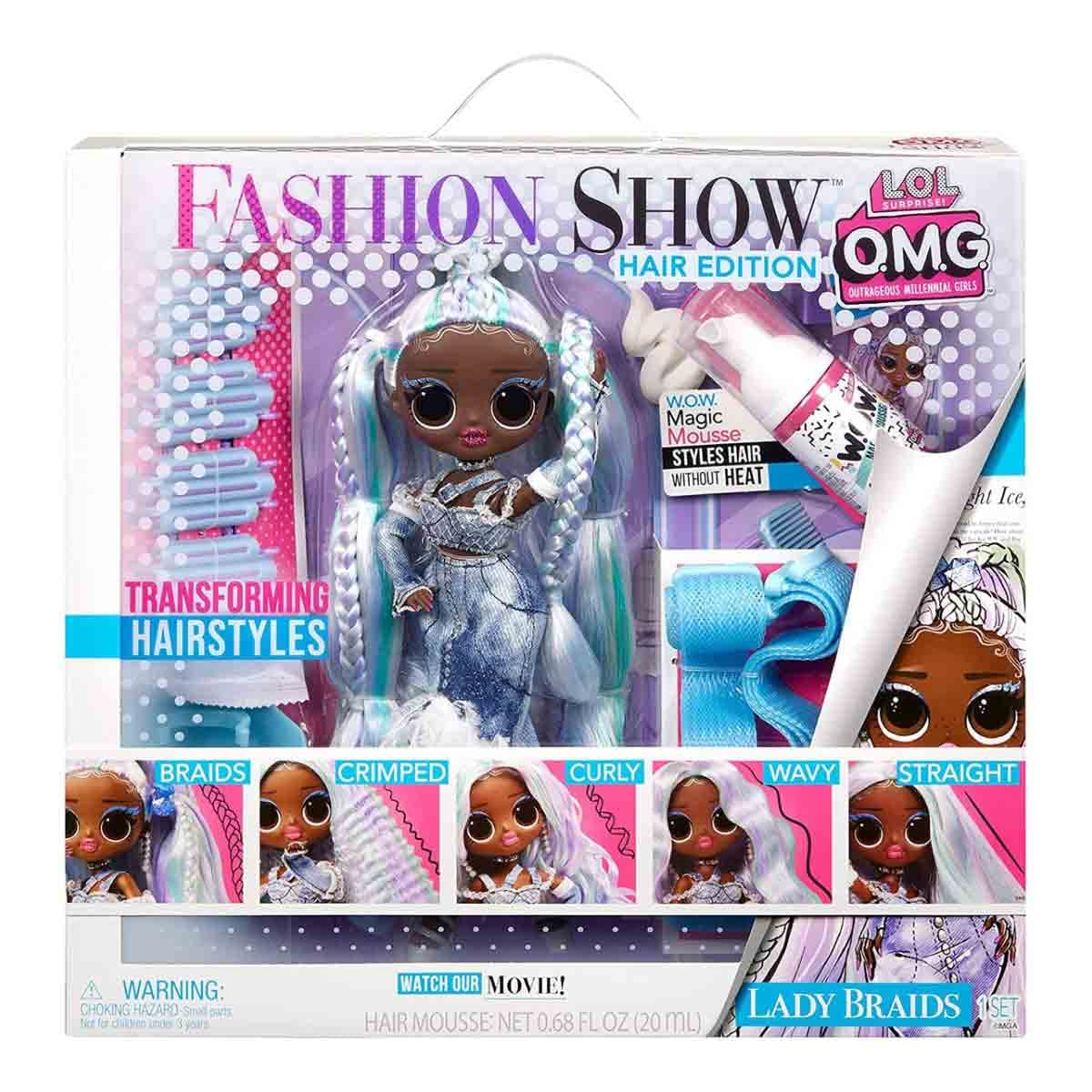LOL Surprise OMG Fashion Show Hair Edition - Lady Braids 10" Doll with Transforming Hair & Accessories 15