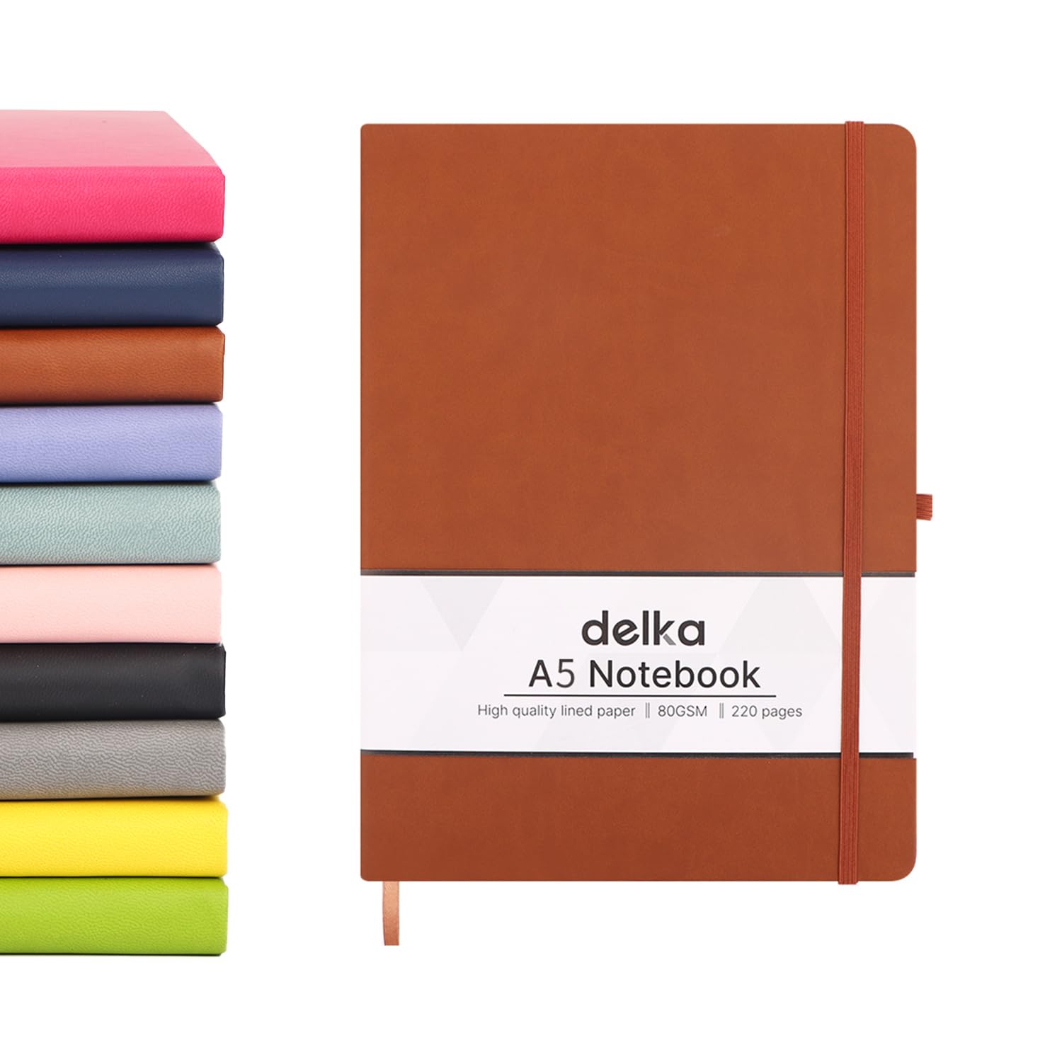 delka A5 Notebook - 220 Pages Ruled Journal | Vegan Leather Soft Cover | Brown