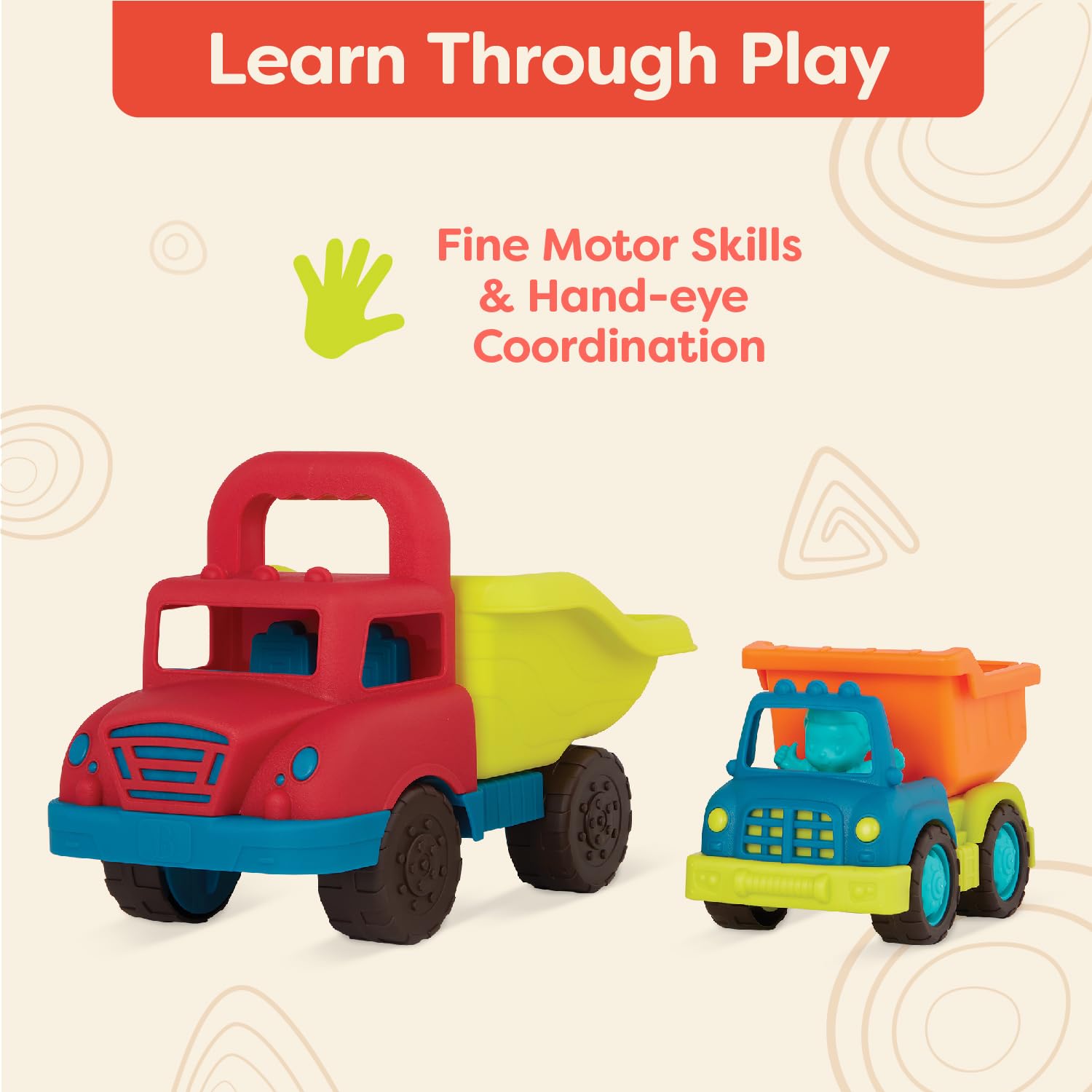 B. toys Grab-n-Go Truck Set - 2 Dump Trucks (Big & Mini) | Toddler Toy | Ages 1+ 4