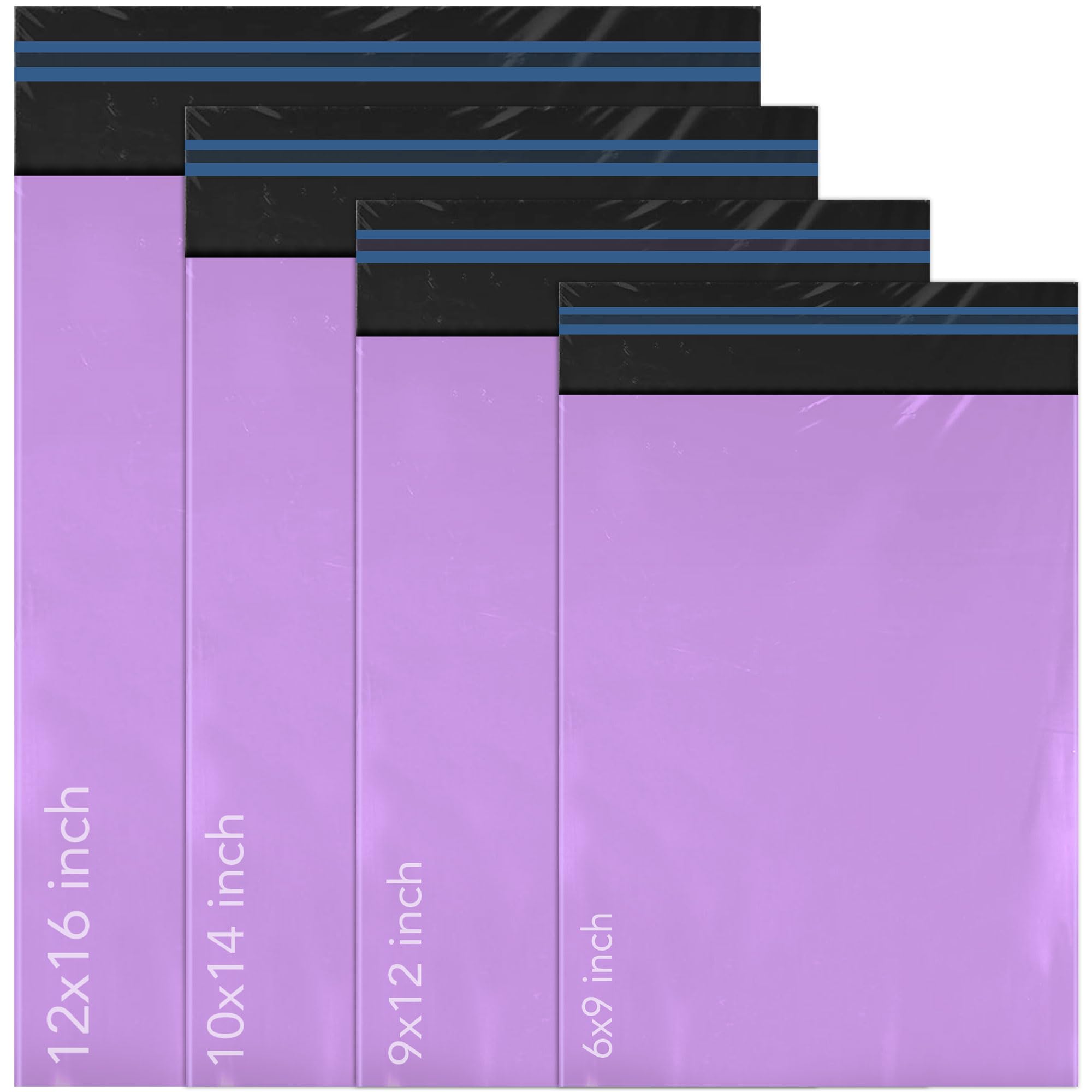 iSOUL 100 Mixed Mailing Poly Postal Self Seal Bags | 4 Sizes (6x9 to 12x16) | Purple