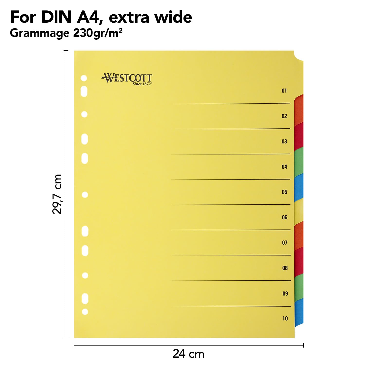 Westcott A4+ Extra-Wide Binder Dividers - 10 Tabs, 5 Colors, Cardboard Material 5
