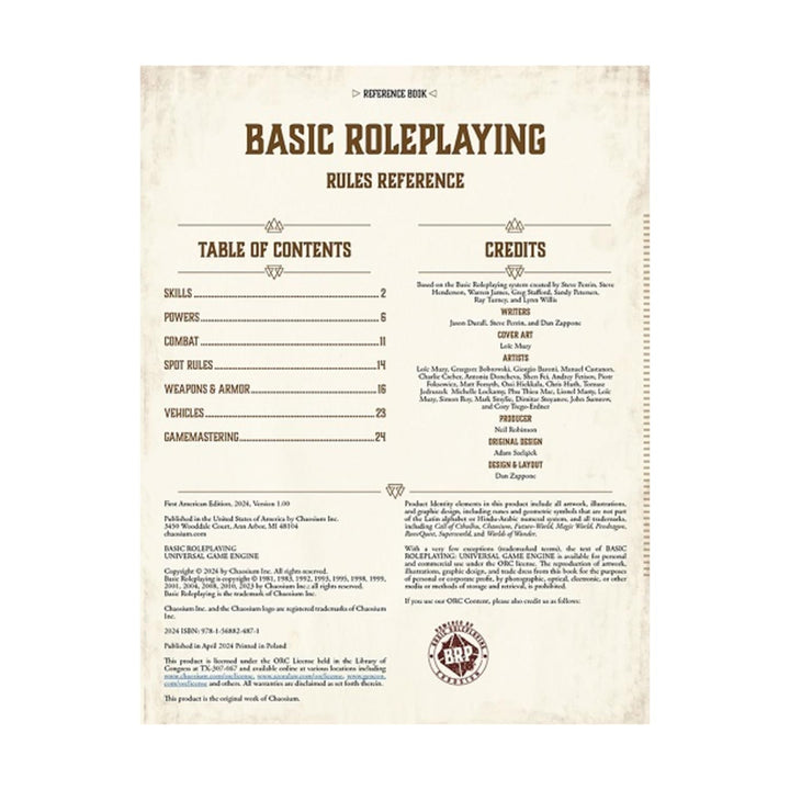 Chaosium Basic Roleplaying Gamemaster Screen Pack (BRP-GM-PACK)