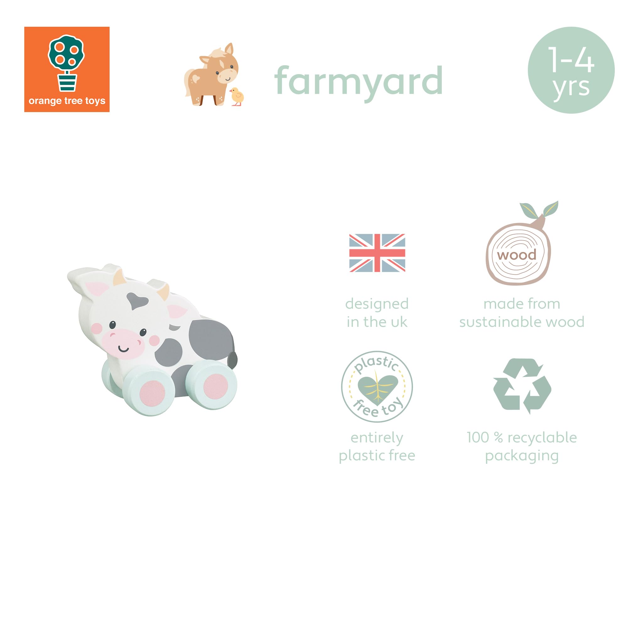 Orange Tree Toys OTT07603 Wooden Cow Push Toy - Educational Vehicle for 12 Months+ 10