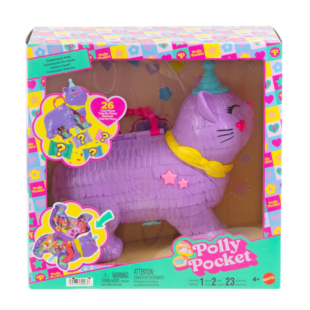 Polly Pocket Celebration Kitty Playset with 2 Micro Dolls & 23 Accessories - Ages 4+ 14