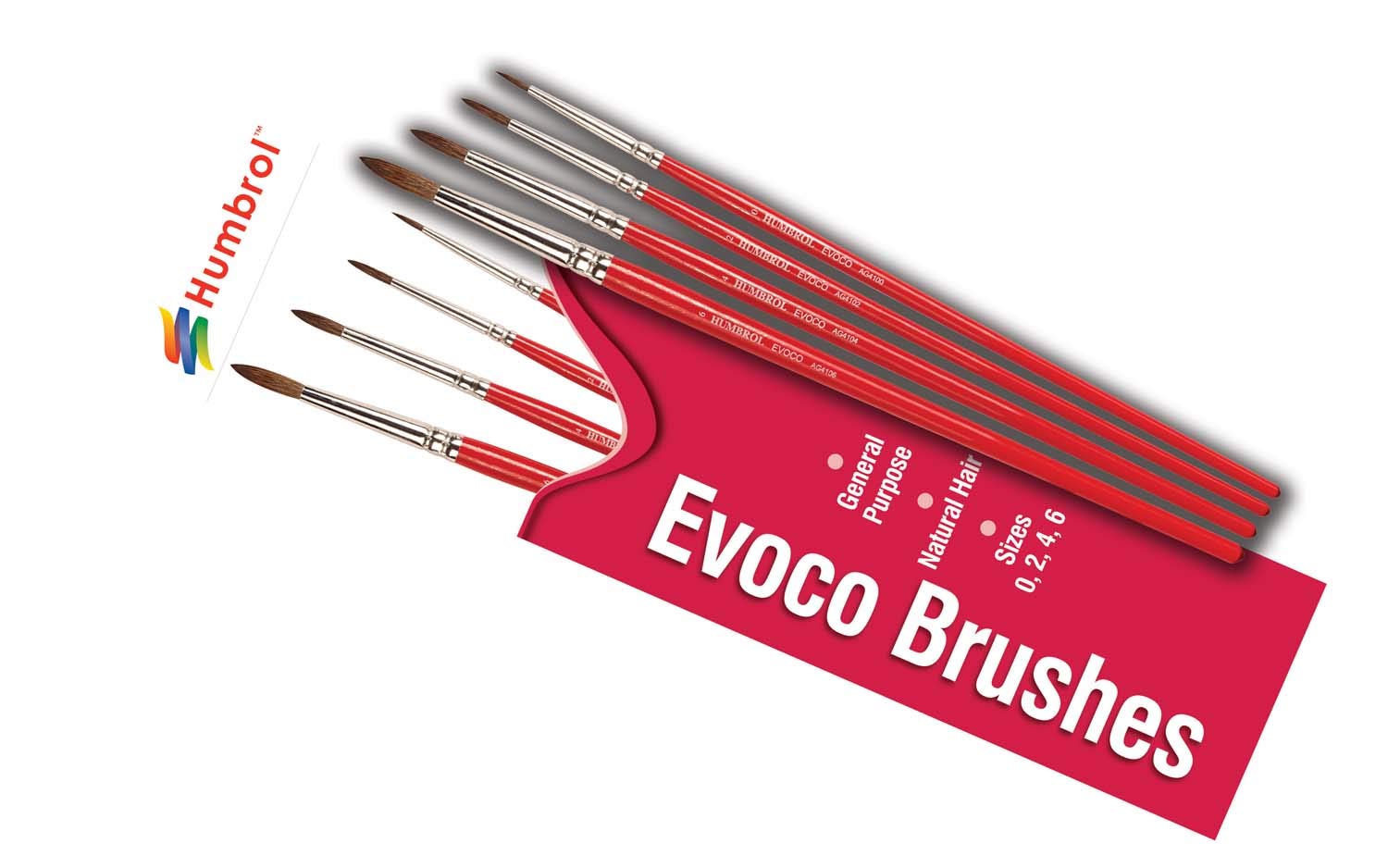 Humbrol Evoco Paint Brush Set - 4 Pack | Sizes 0, 2, 4, 6 | Natural Hair 1
