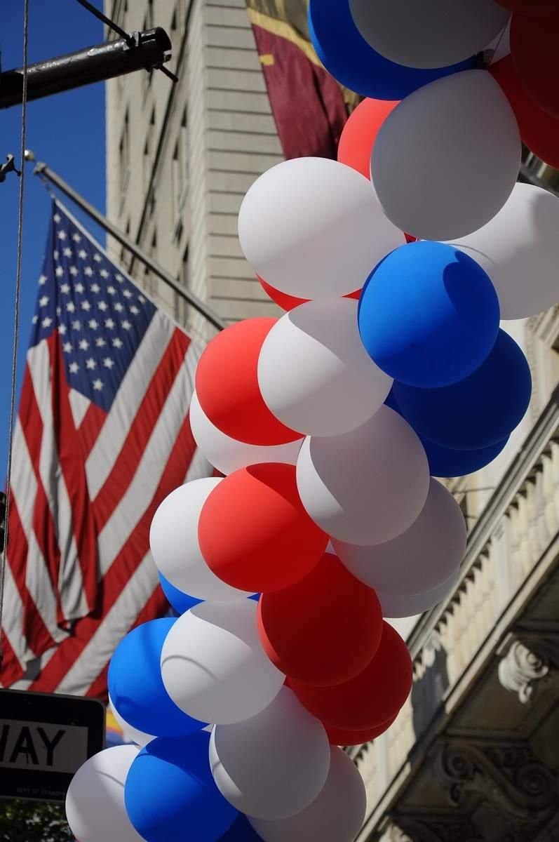 SHATCHI Red, White, Blue Balloons - 25 Pack | Latex | 12 Inch Inflated 7