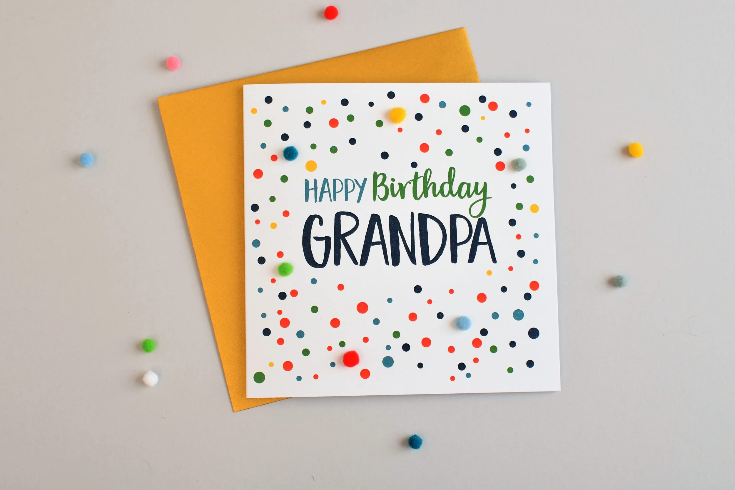 Claire Giles Greeting Cards Happy Birthday, Grandpa Pom Pom Card | 150x150mm | Blank Inside 3