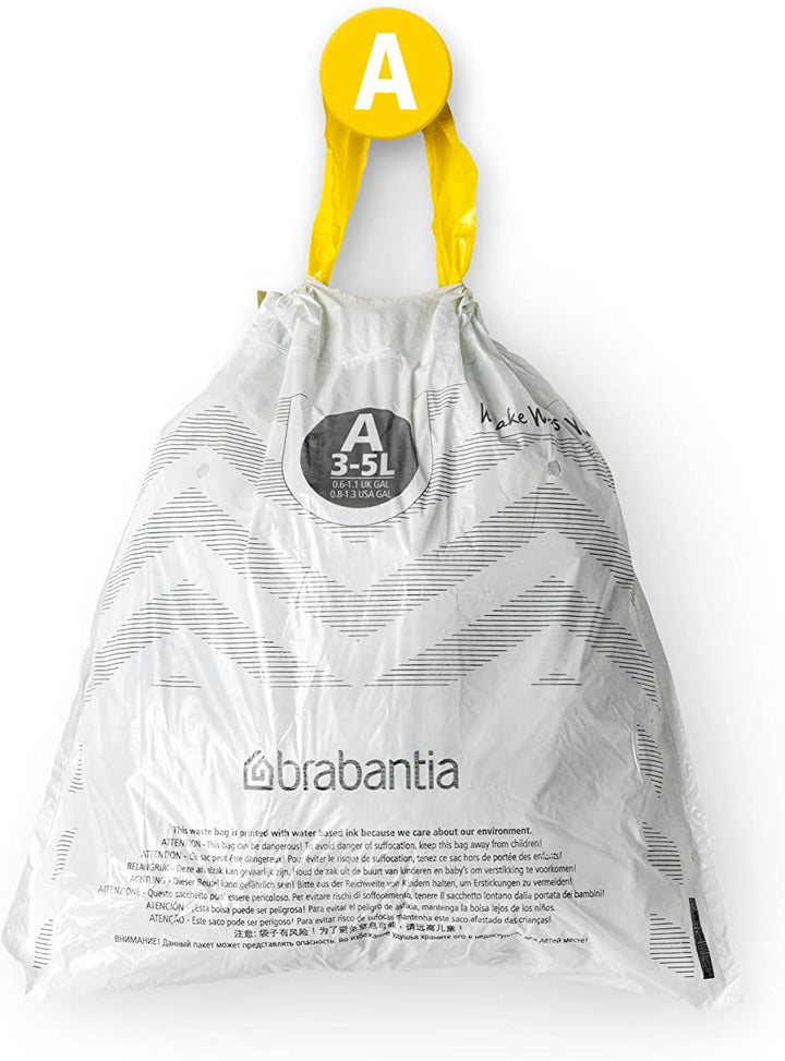 Brabantia - PerfectFit Bin Liners (Size A/3 Litre) Thick Plastic Trash Bags with Tie-Tape