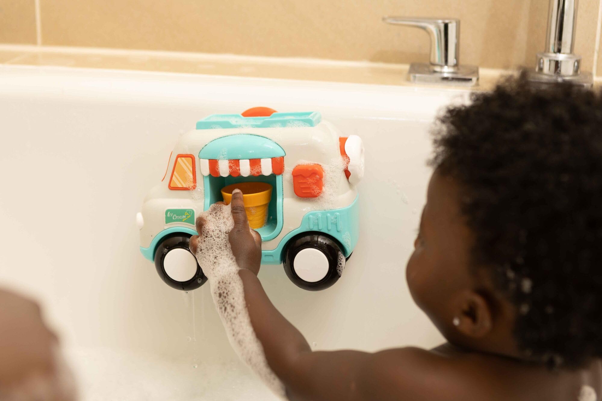 Nuby Ice Cream Shop Bubble Machine Bath Toy - Suction Cups | 2 Cones Included 4