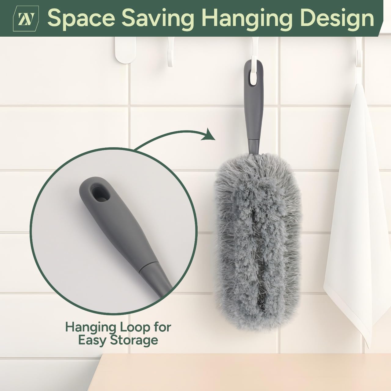 Zuvo Microfiber Duster - Detachable Washable Head | Soft Grip Handle | Grey, Size L 3