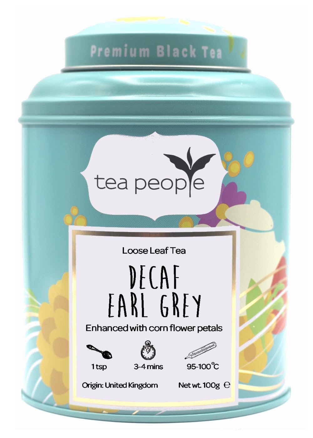 Tea People Decaf Earl Grey, Loose Leaf Flavoured Black Tea in Tin Caddy