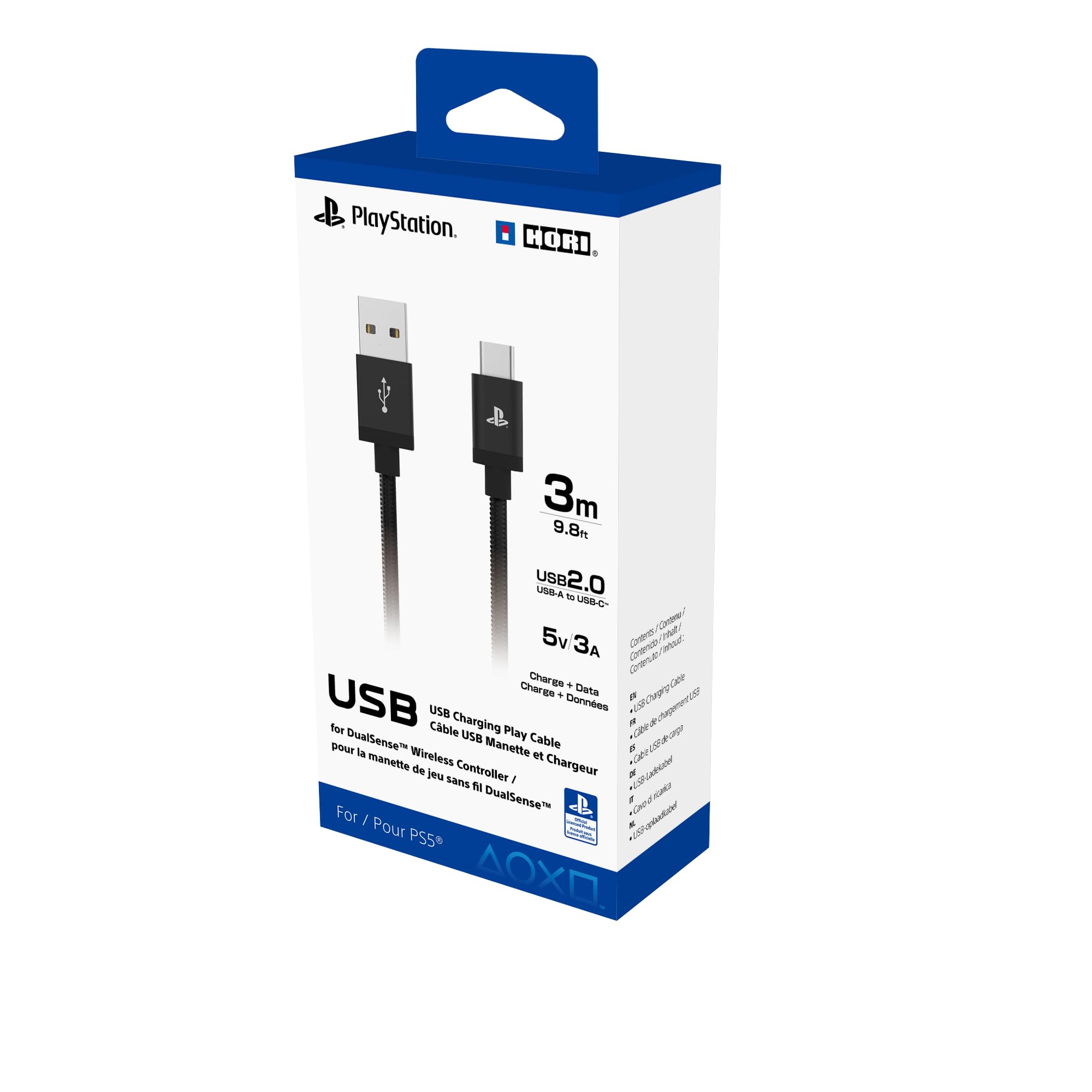 Hori USB-C Charging Cable - 3m Braided, Officially Licensed by Sony for PS5 DualSense Controller 1