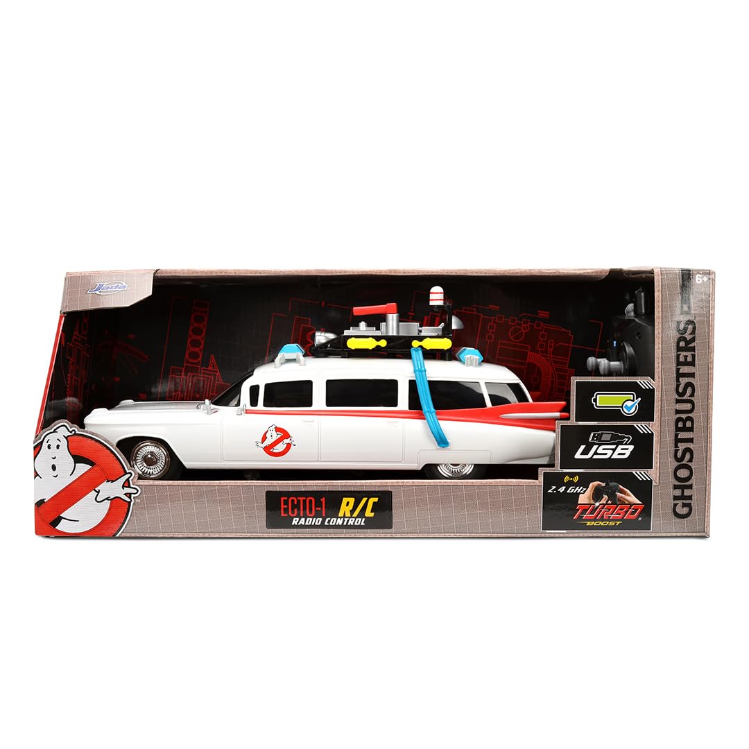 Jada Ghostbusters Ecto-1 1:16 Scale Remote Control Car - Full-Function RC Vehicle for Kids 6+ 7