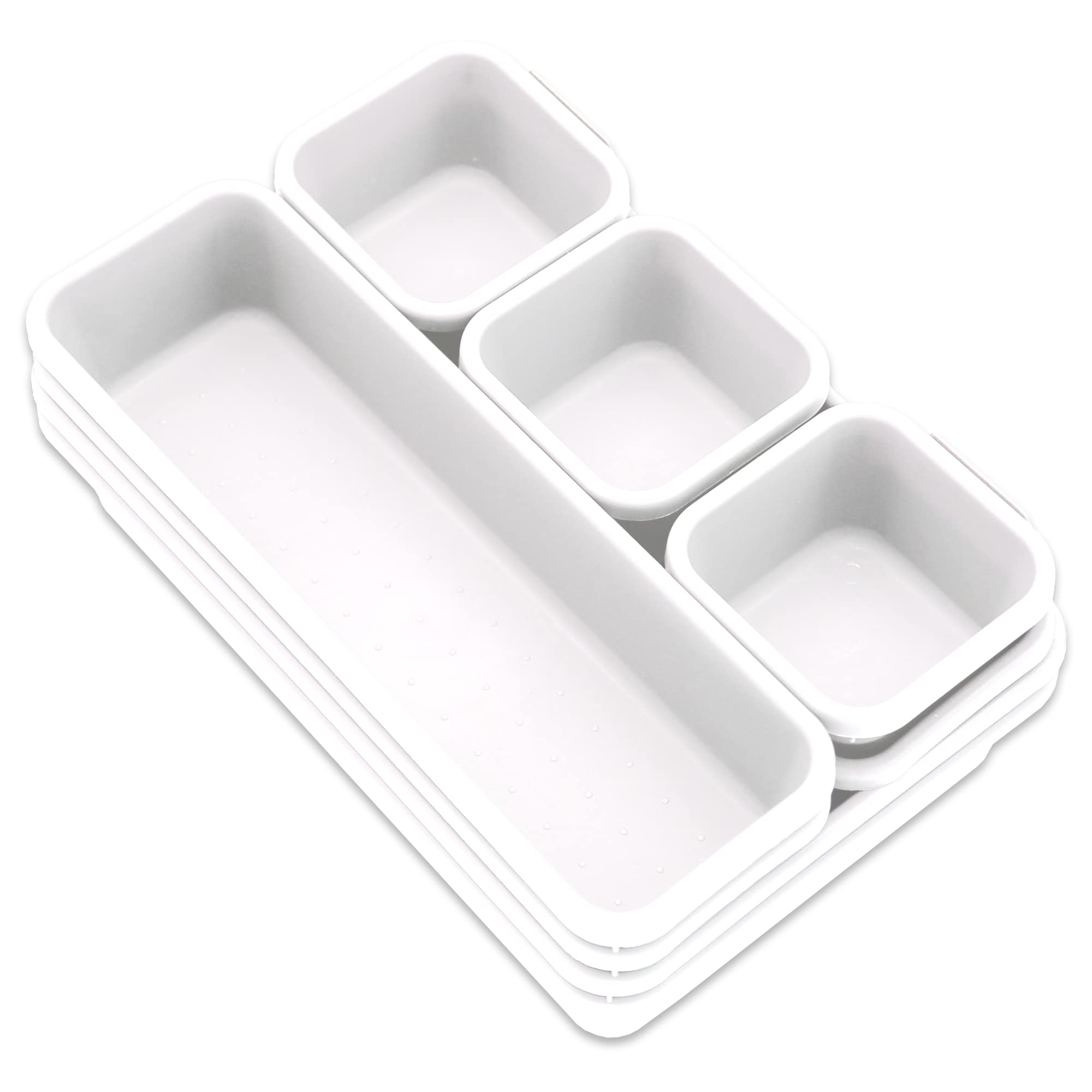 Addis Interlocking Drawer Organiser Trays Set - 8 Piece, White Plastic | Customizable Fit 1