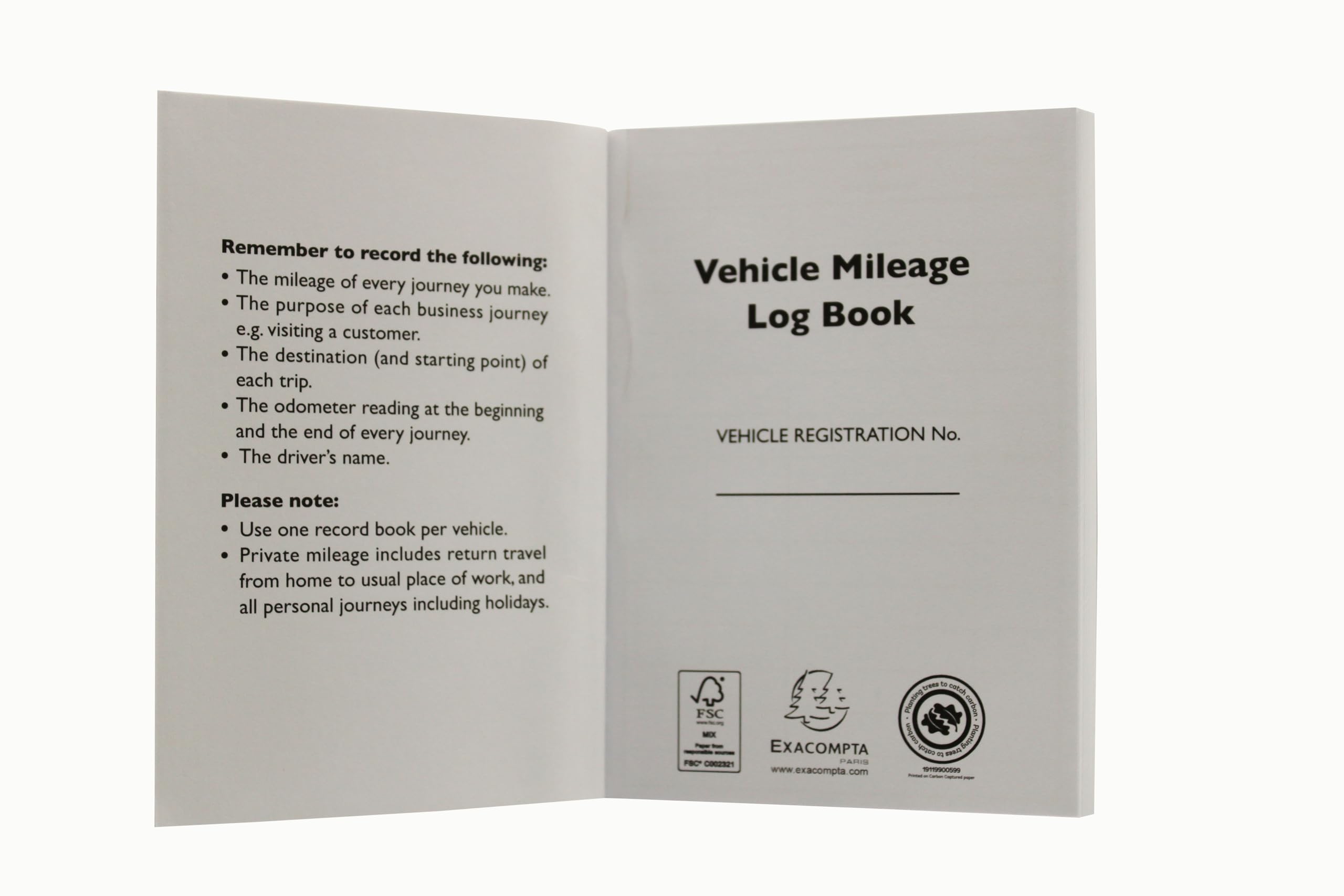 Exacompta Guildhall Vehicle Mileage Log Book - 60 Pages | 14 Entries/Page | Black Vinyl Cover 2