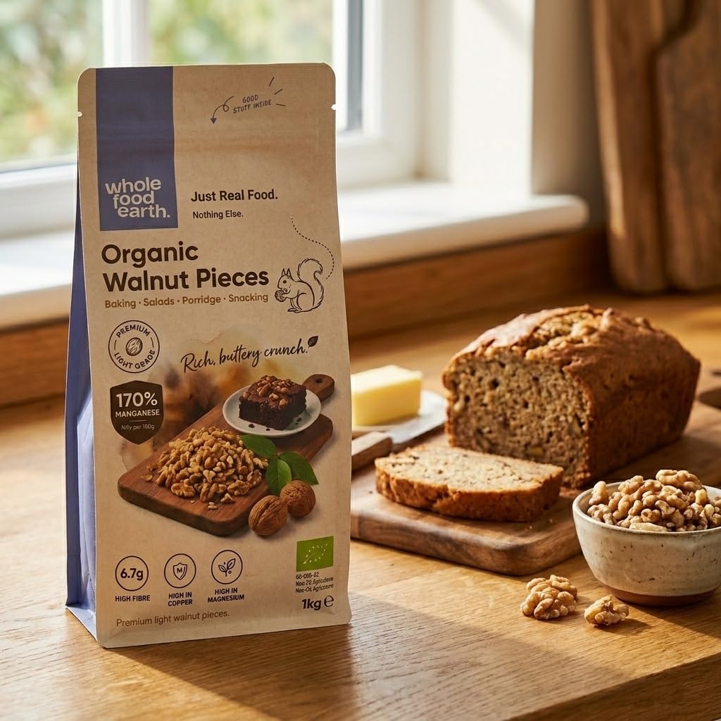 Wholefood Earth Organic Large Walnuts Pieces - Raw | Skin-On | 1kg 3