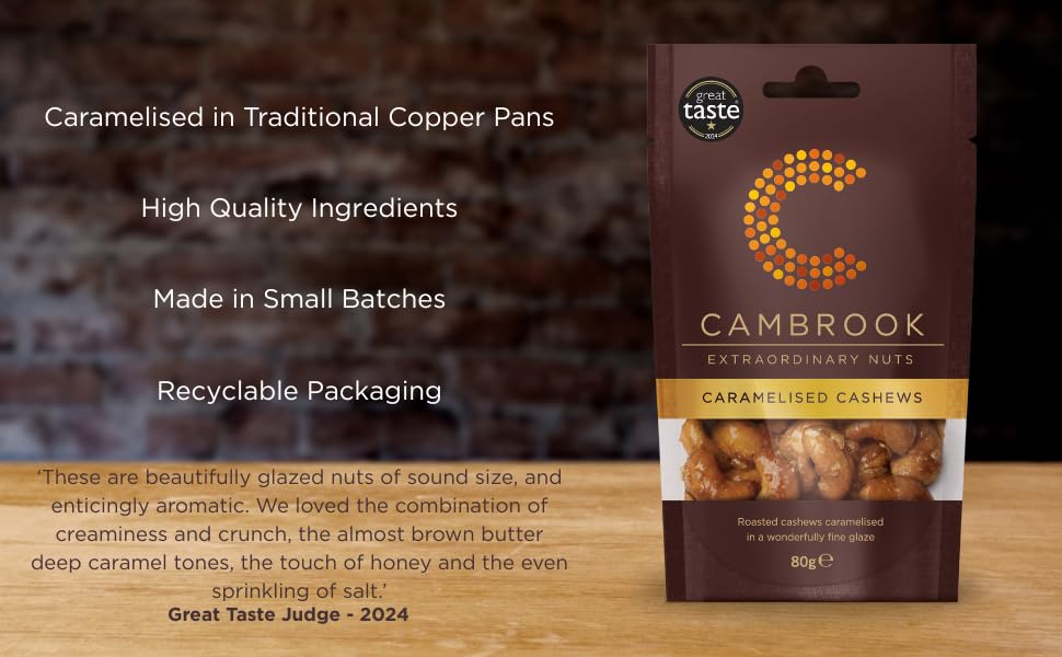 Cambrook Caramelised Cashews - Roasted & Glazed | 80g Bag 2