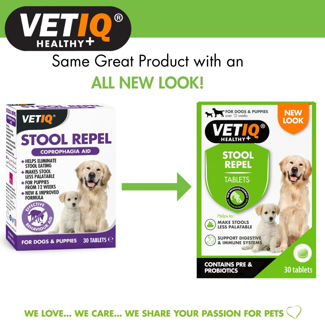 VETIQ Stool Repel Tablets - Coprophagia Deterrent for Puppies & Adult Dogs | 30 Chewable Tablets
