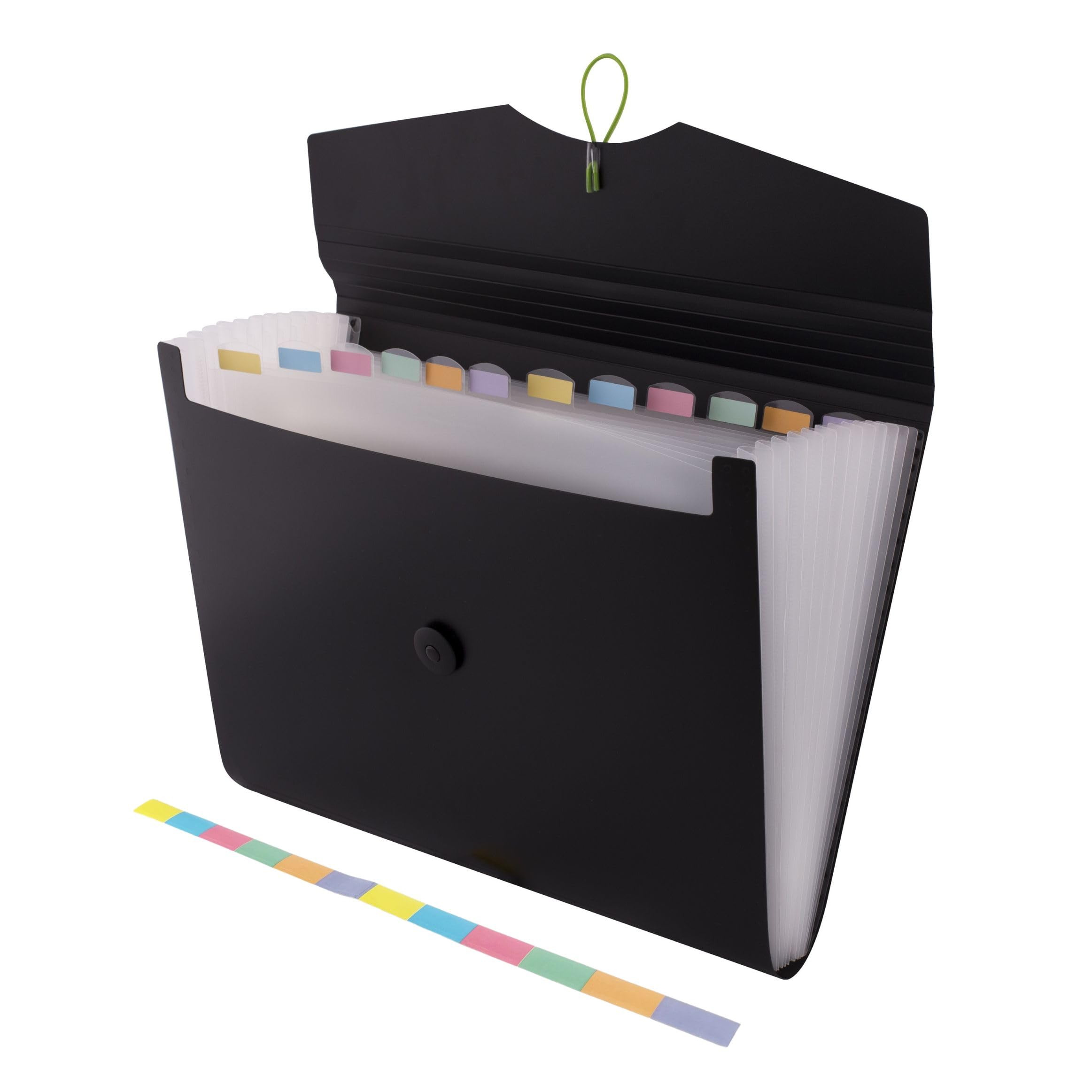 D.RECT Expanding File Organiser - 12 Compartments | A4 Size | Black Polypropylene