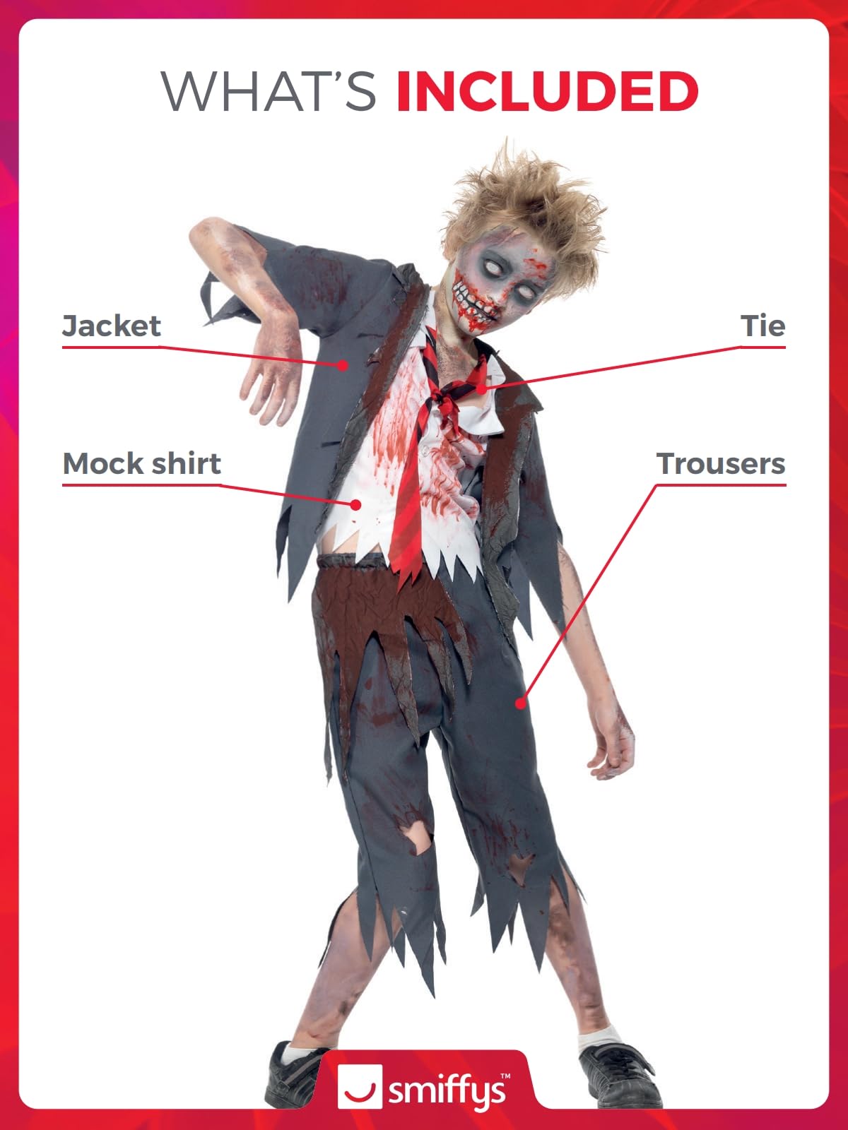 Smiffys Zombie School Boy Costume - Grey with Trousers, Jacket, Mock Shirt & Tie, Ages 10-12 3
