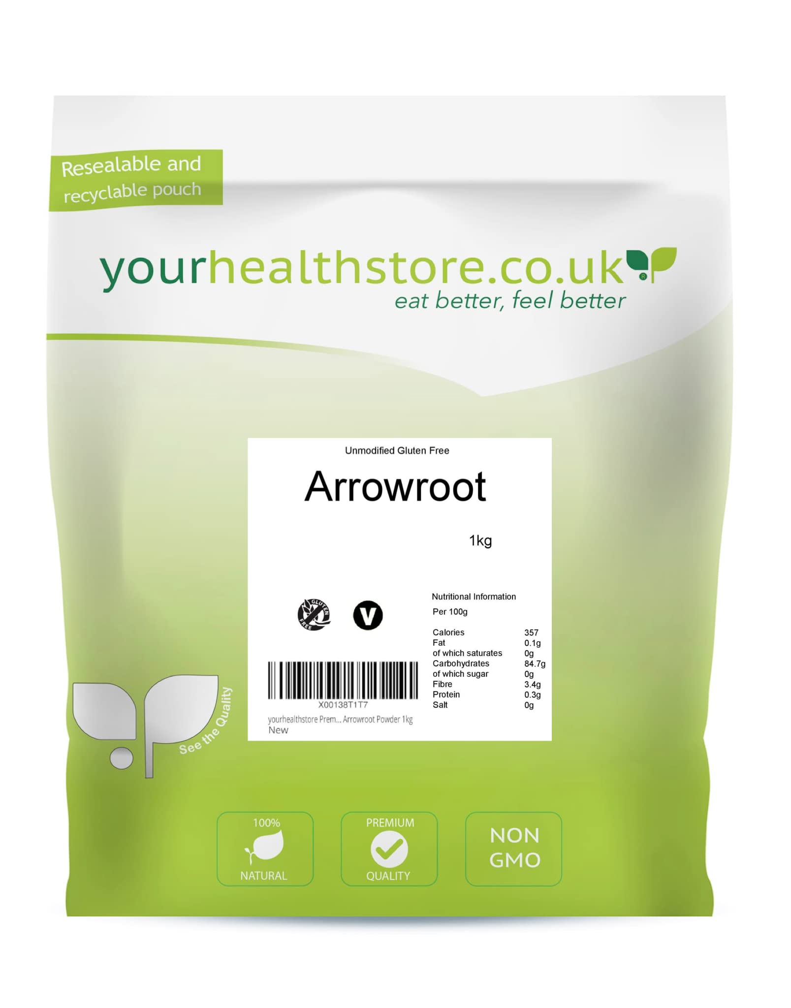 yourhealthstore Premium Unmodified Gluten Free Arrowroot Powder | 1 kg White Powder | Vegan 1