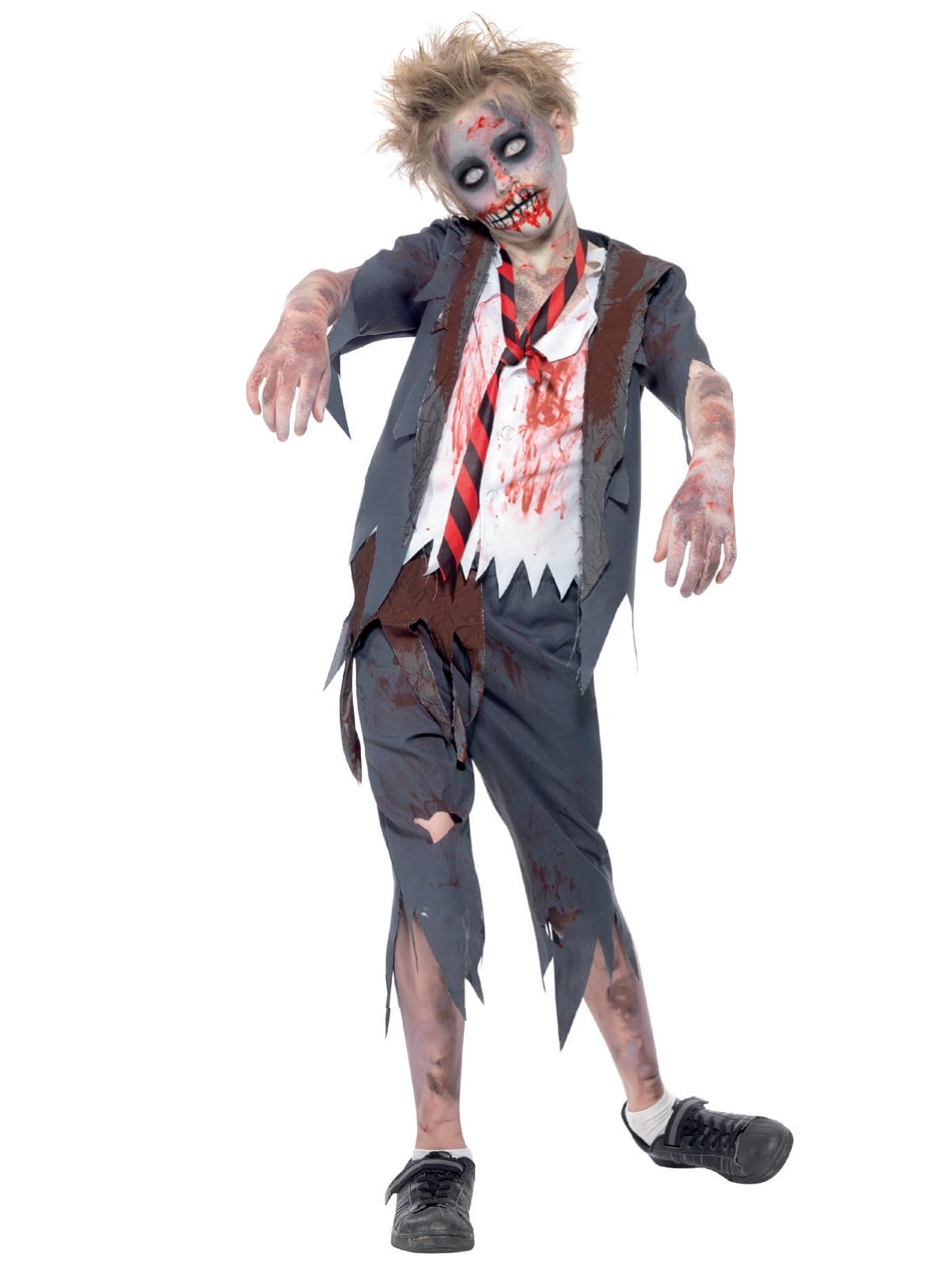 Smiffys Zombie School Boy Costume - Grey Jacket, Trousers, Mock Shirt & Tie for Kids