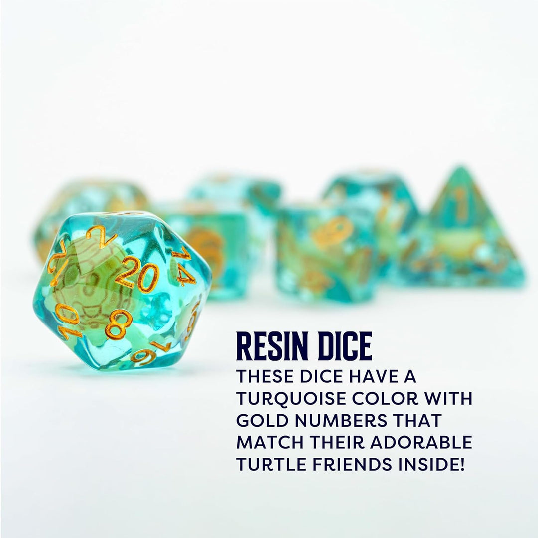 Metallic Dice Games 16mm Resin Poly DND Dice Set: Turtle Dice, Role Playing Game