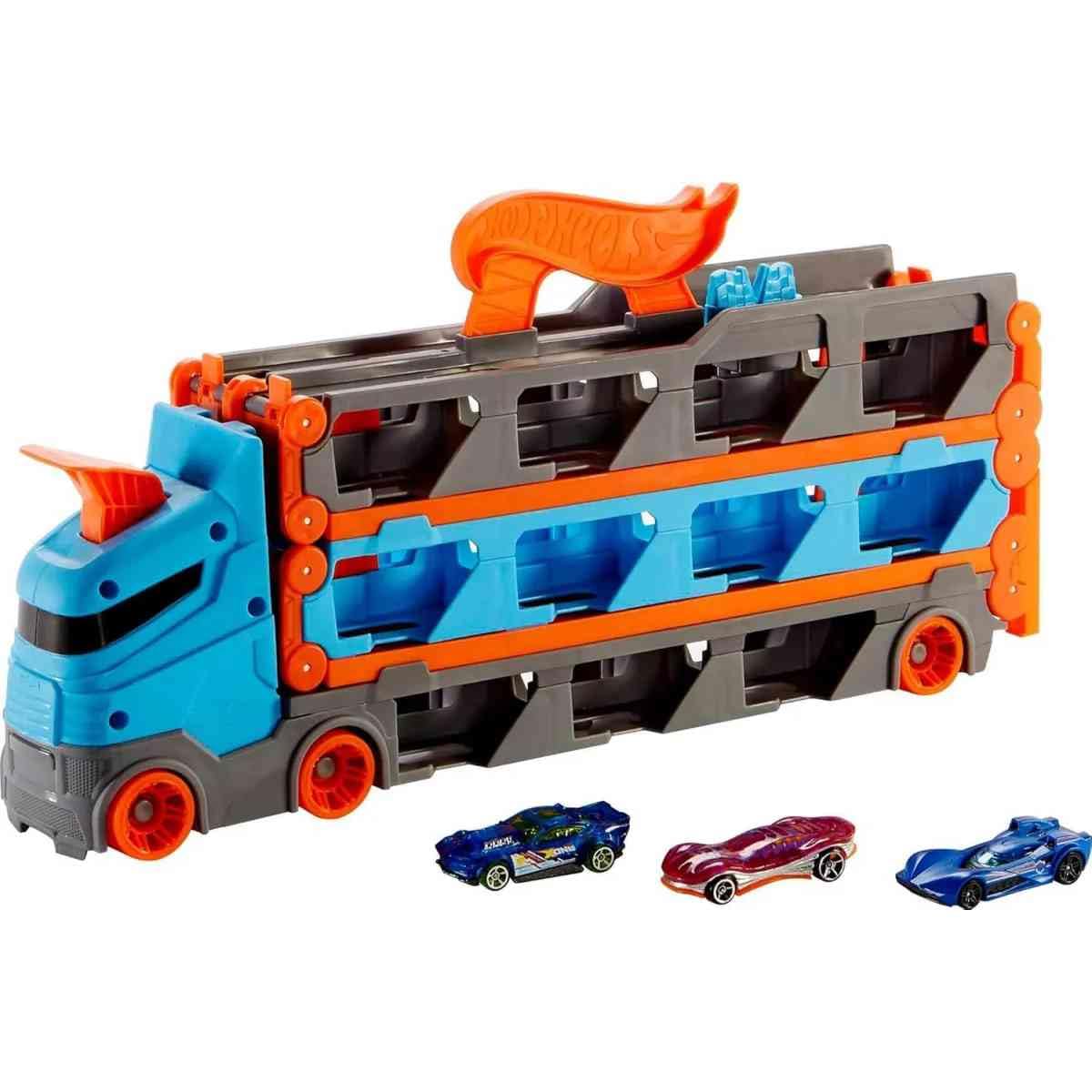 Hot Wheels Speedway Hauler Storage Carrier with 3 Cars & 6-Foot Race Track HGH33 4