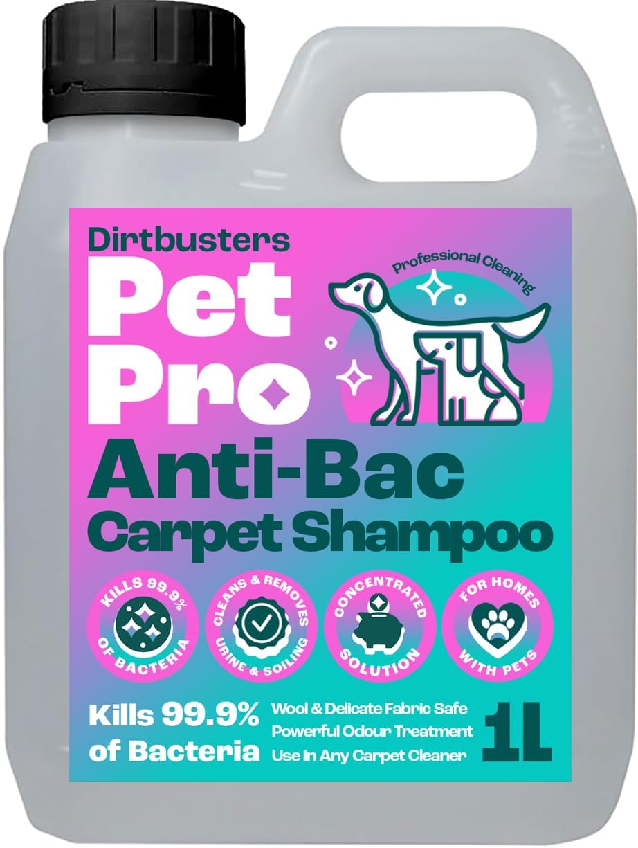 Dirtbusters Pet Pro Antibacterial Carpet Cleaner Shampoo - Kills 99.99% Bacteria | 1L Liquid