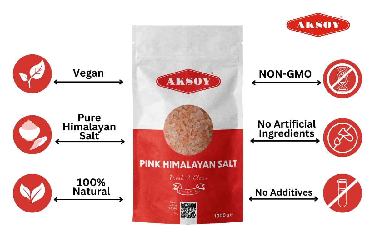 AKSOY Pink Himalayan Salt - Coarse, 1kg | GMO Free, Mineral-Rich 3