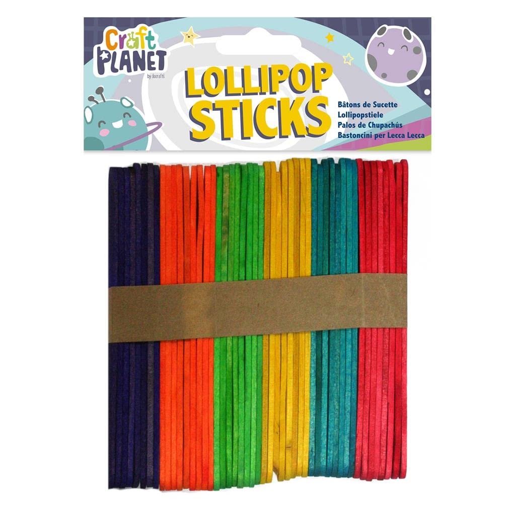 Craft Planet Lollipop Sticks - Assorted Colours, Wood, 50 Pieces 1