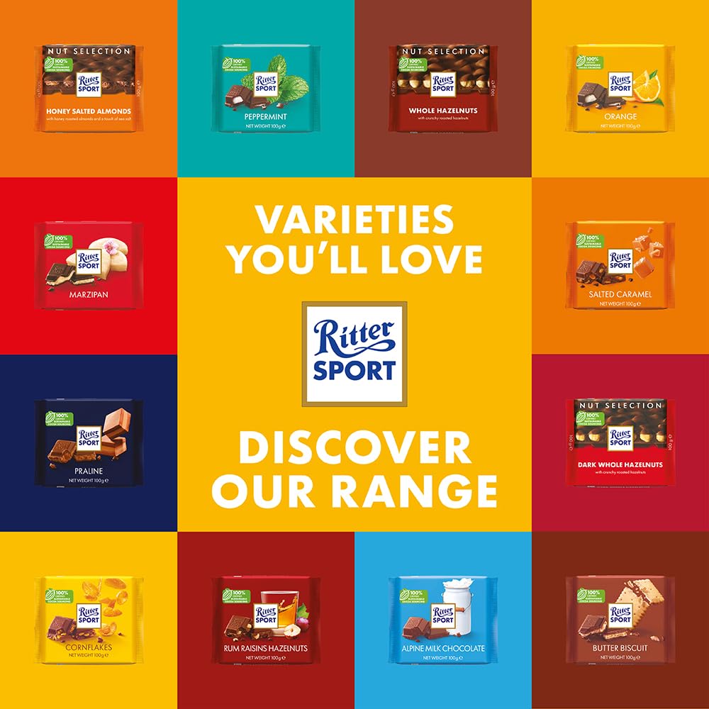 Ritter Sport Dark Chocolate with Marzipan 100g (Pack of 12)