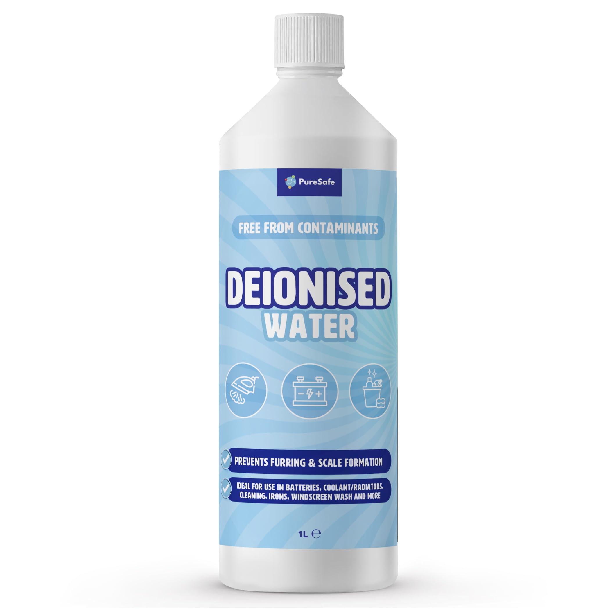 Pure Safe Deionised Water - 1 Litre Mineral-Free Liquid for Appliances & Batteries