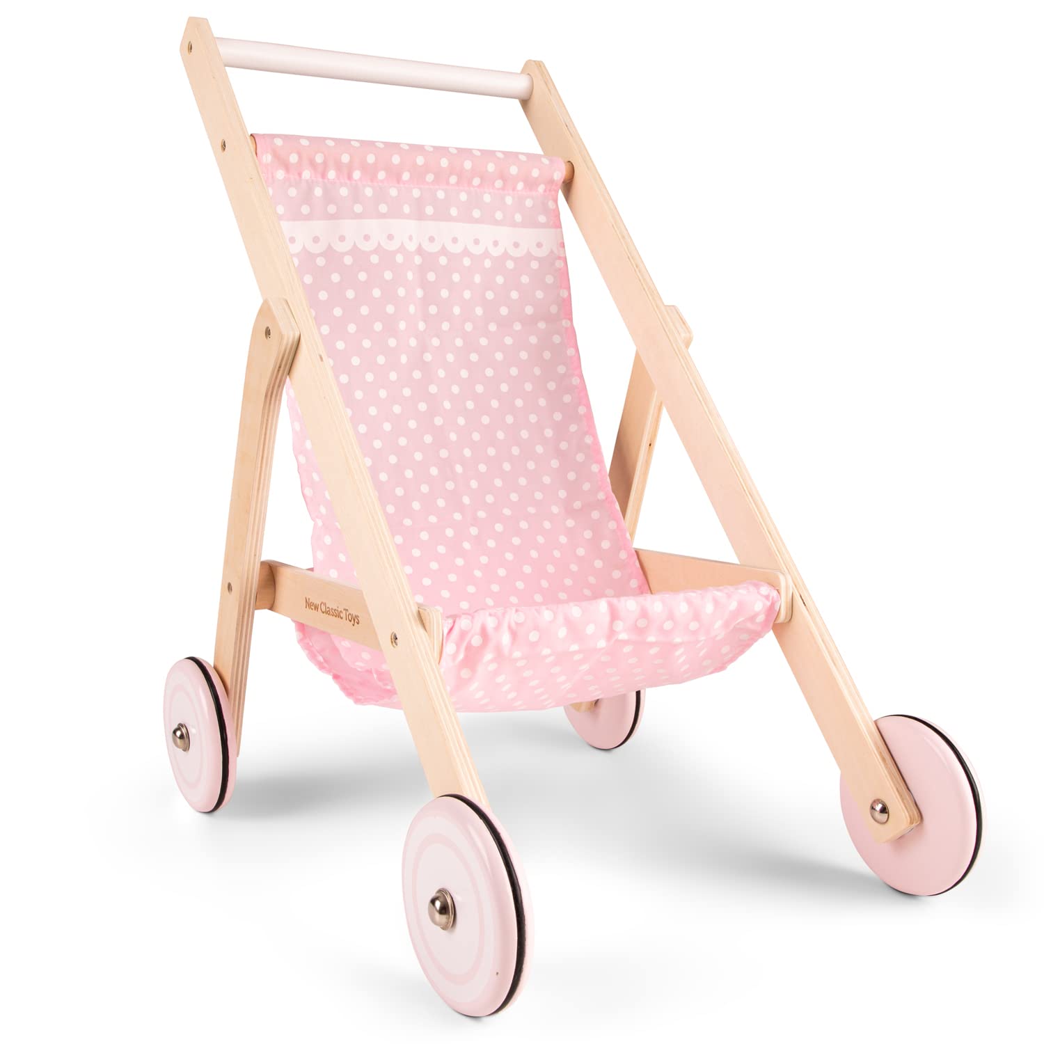 New Classic Toys Wooden Doll Stroller for Children 36 Months and Up - Pink/Natural