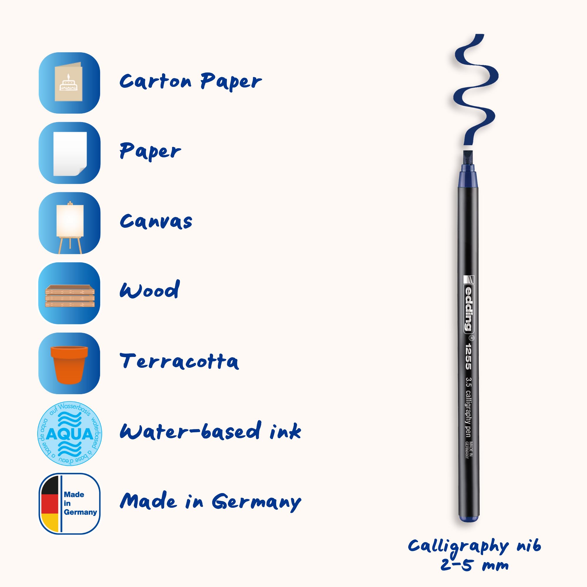 edding 1255 Calligraphy Pen - Steelblue - 3 Pens | Calligraphy Nib 2-5 mm | Waterproof Fibre Pens 2