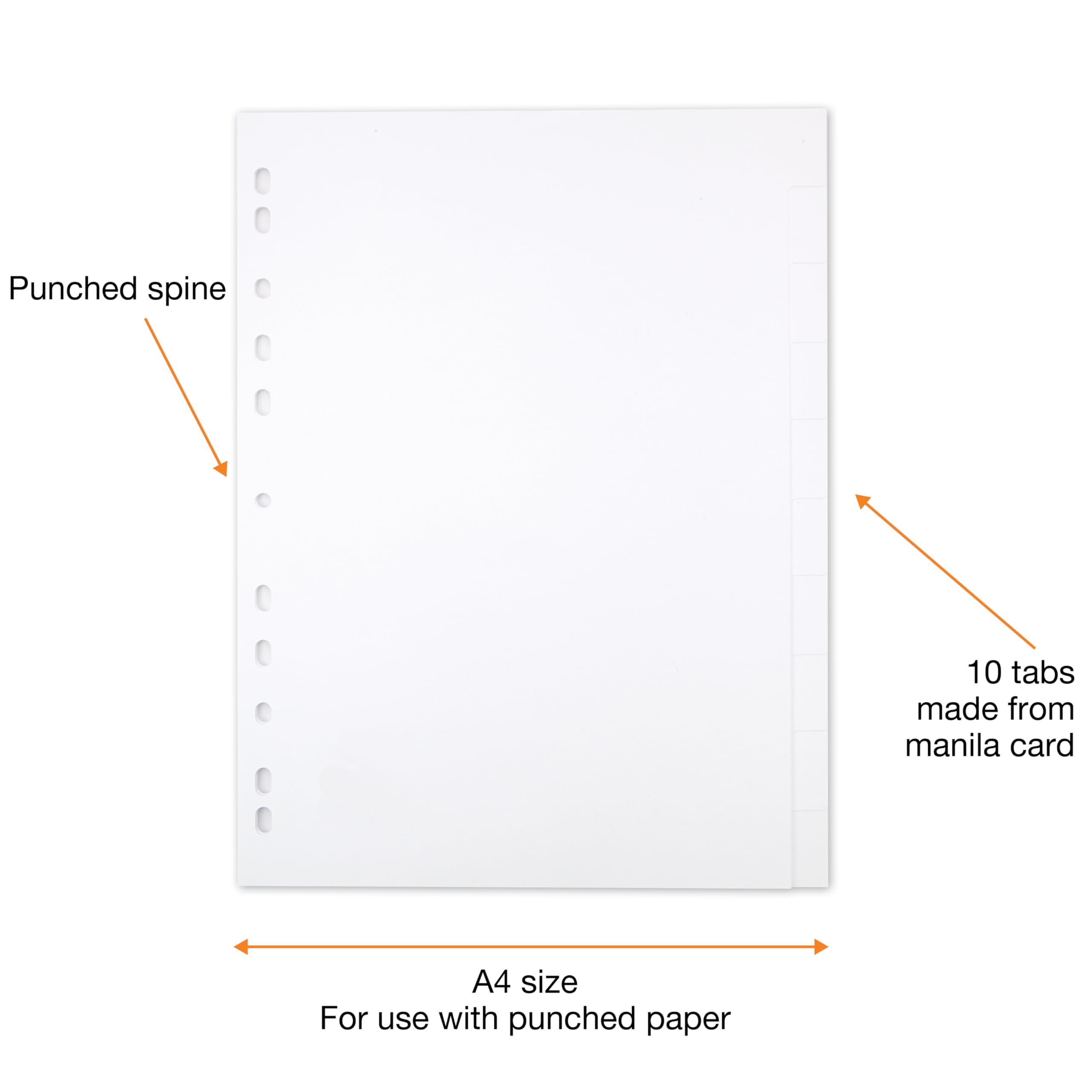 Elba A4 10 Part Card Dividers - White | Durable 160 gsm Cardstock | 10-Hole Punched 2