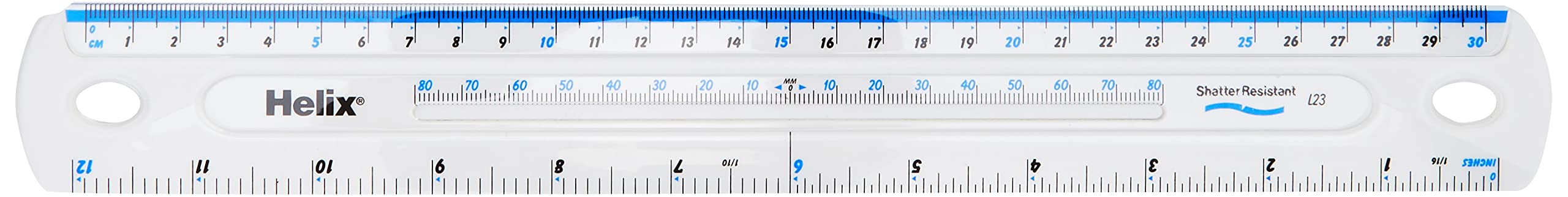 Helix 12 inch / 30cm Shatter Resistant Ruler - Metric & Imperial, White Kunststoff