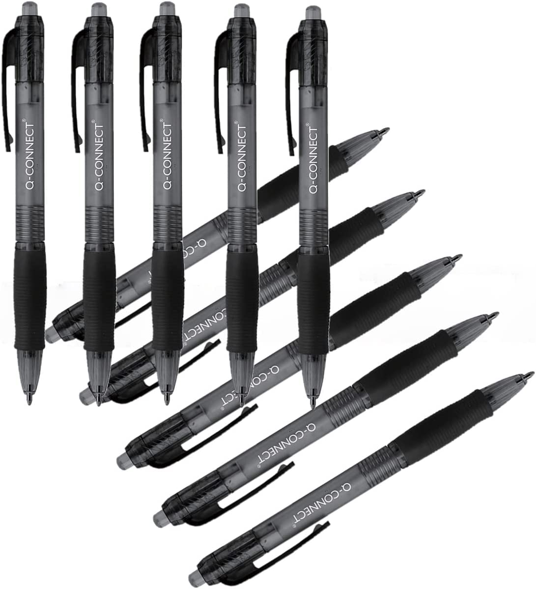 Q-Connect Retractable Ballpoint Pen KF00267 - Black Ink, Medium Tip, Rubber Grip | Pack of 10 1