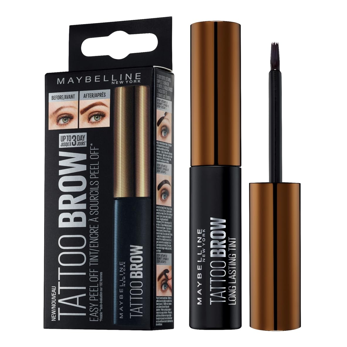 Maybelline Tattoo Brow Peel Off Eyebrow Gel Tint - Medium Brown, 5 g, Pack of 6