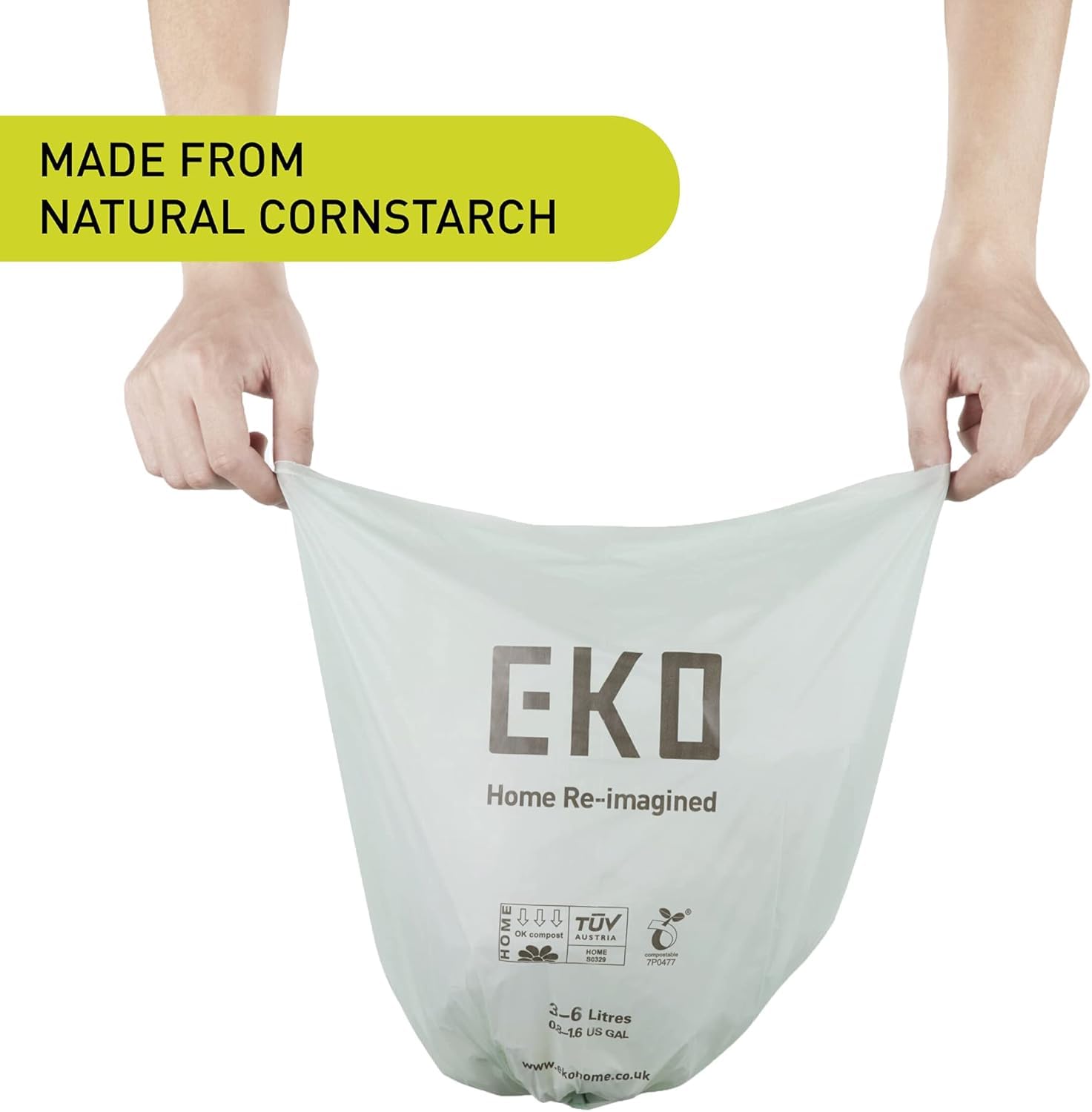 EKO Compostable Bin Liners For Food Waste Caddies - 3-6 Litre Capacity, 20 Bags, White 4