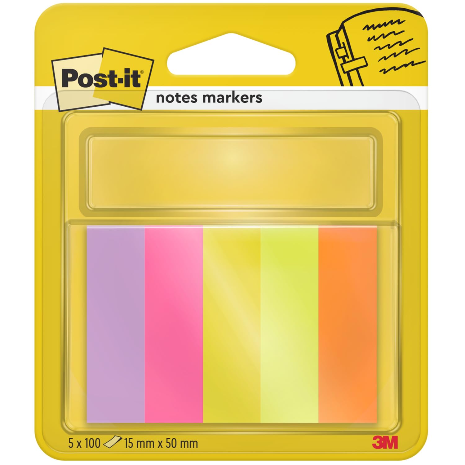 Post-it 670-5 Note Page Markers - 15mm x 50mm | Orange/Green/Yellow/Pink/Neon Pink | 100 Sheets
