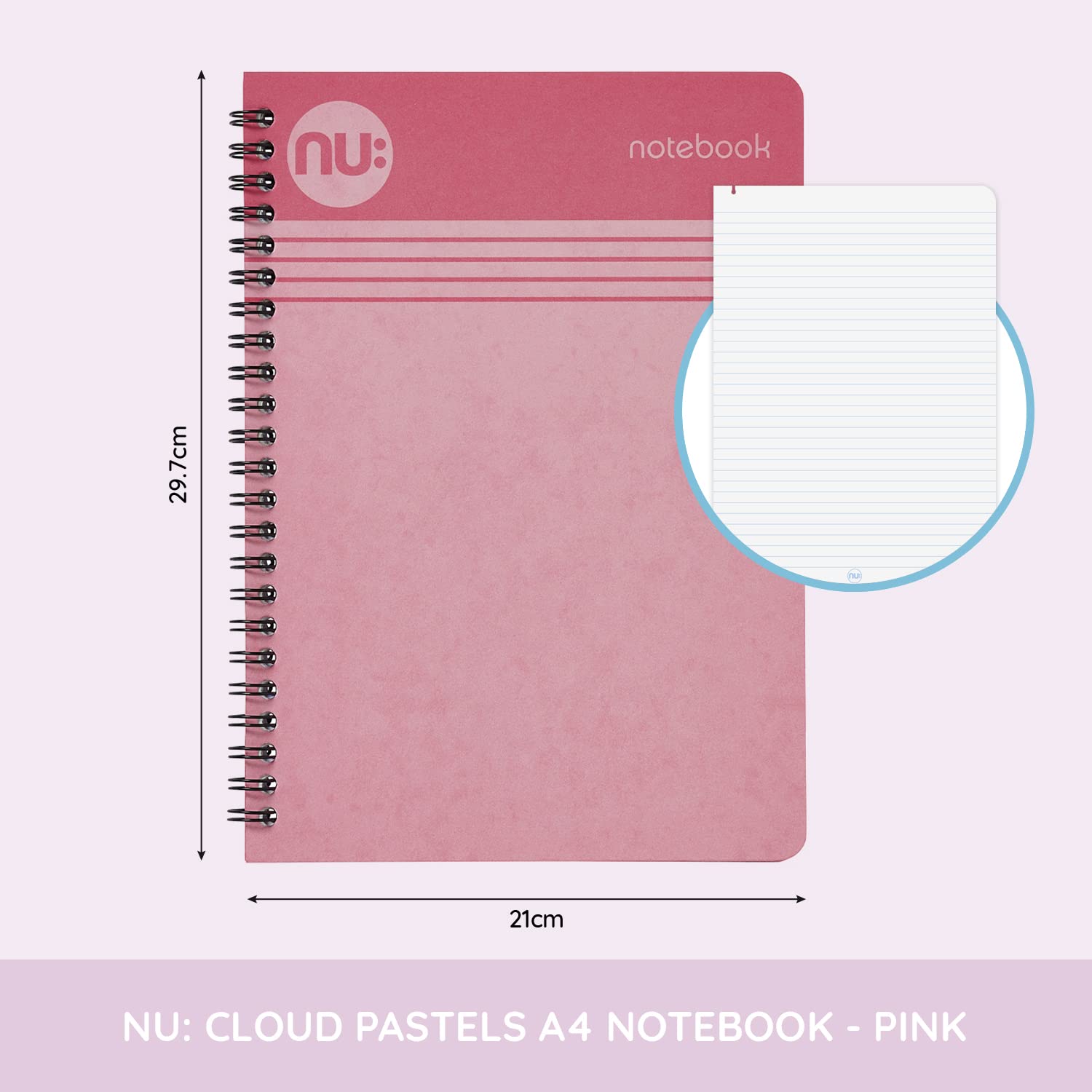 nu: Cloud Pastels Wirebound Notebook - A4 Ruled | 80gsm FSC Paper | Pink Soft Cover 2