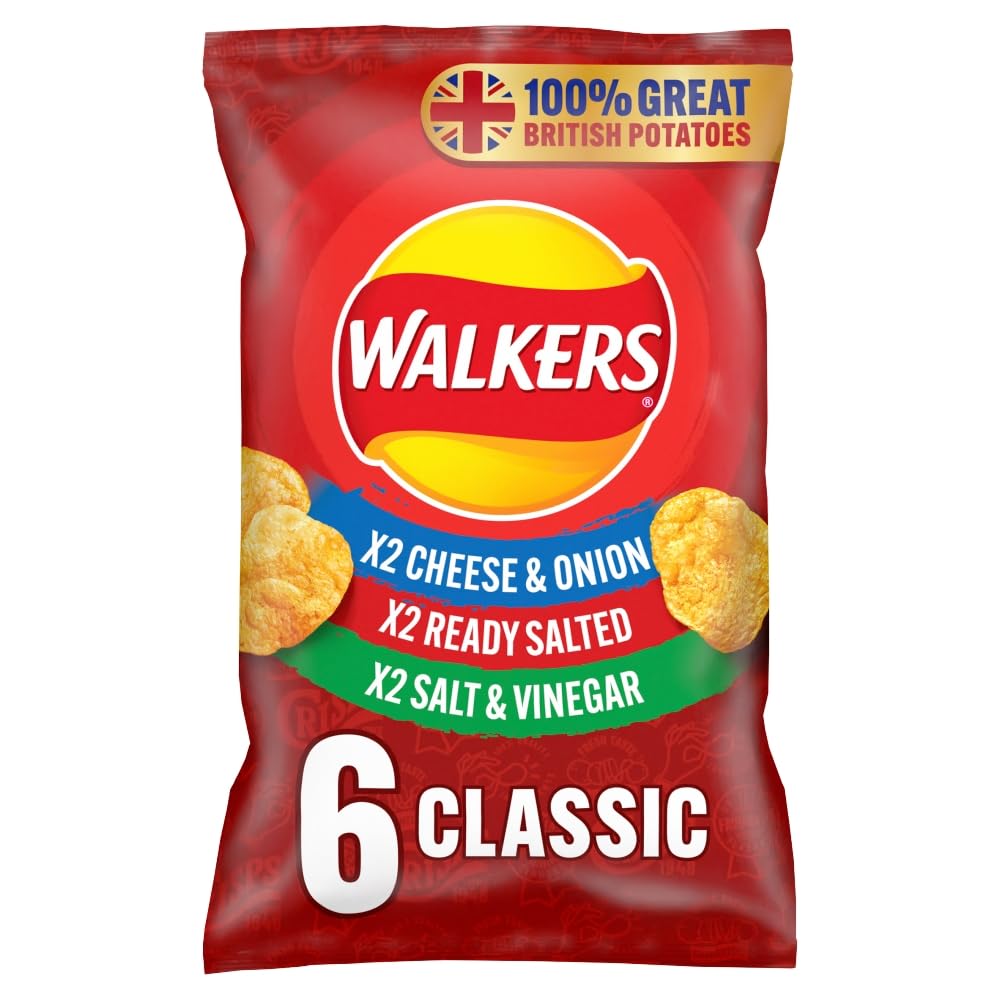 Walkers Classic Variety Crisps 6x25g Multipack - Cheese & Onion, Ready Salted, Salt & Vinegar 1
